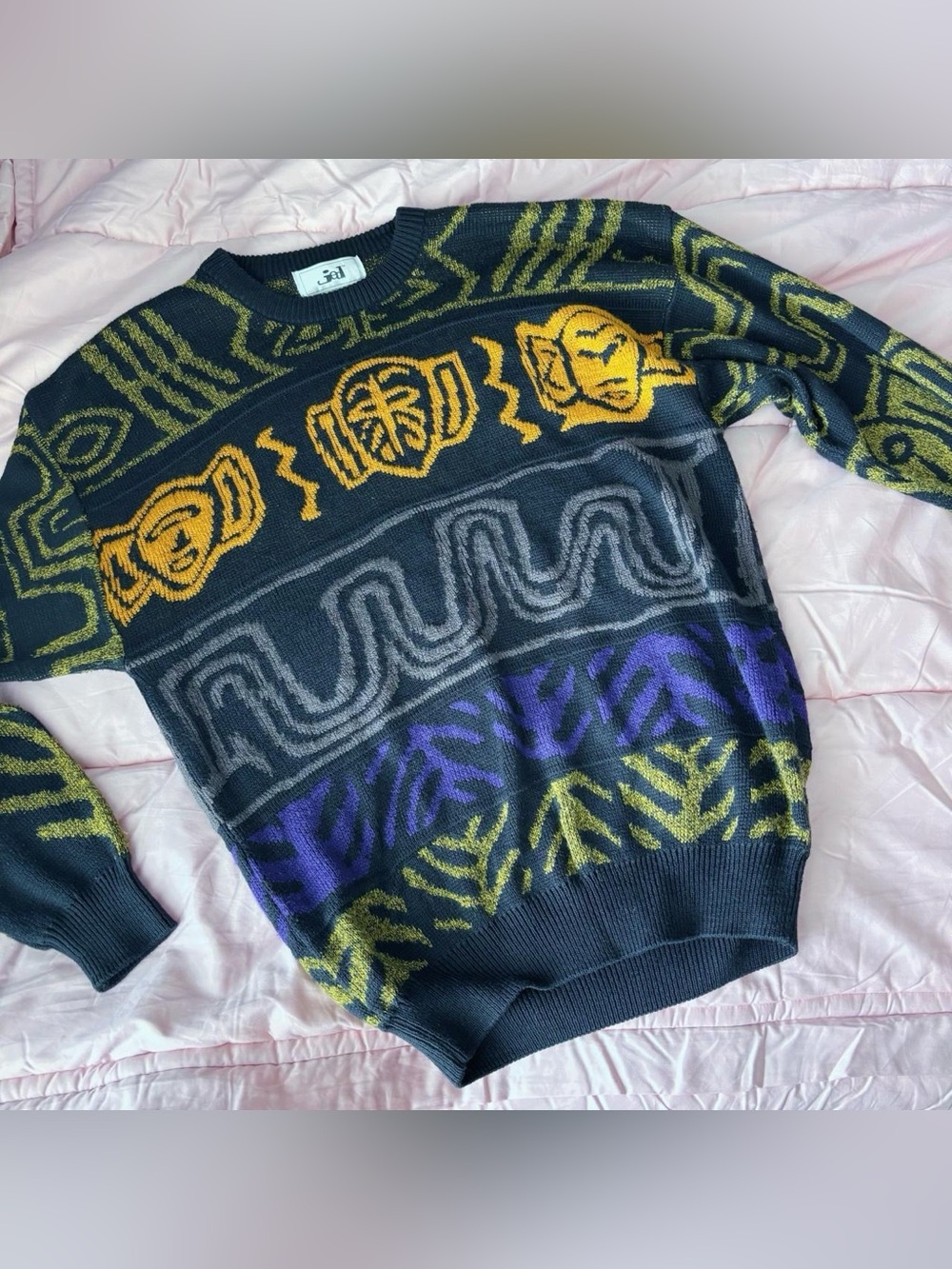 Vintage 90s Abstract Art Sweater Made in Taiwan Graphic Knit Men’s Medium